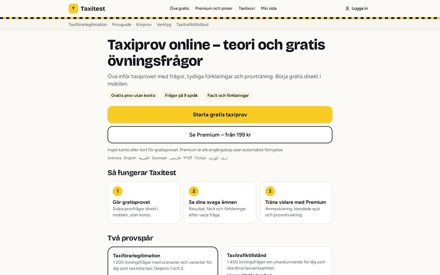 Taxitest website screenshot