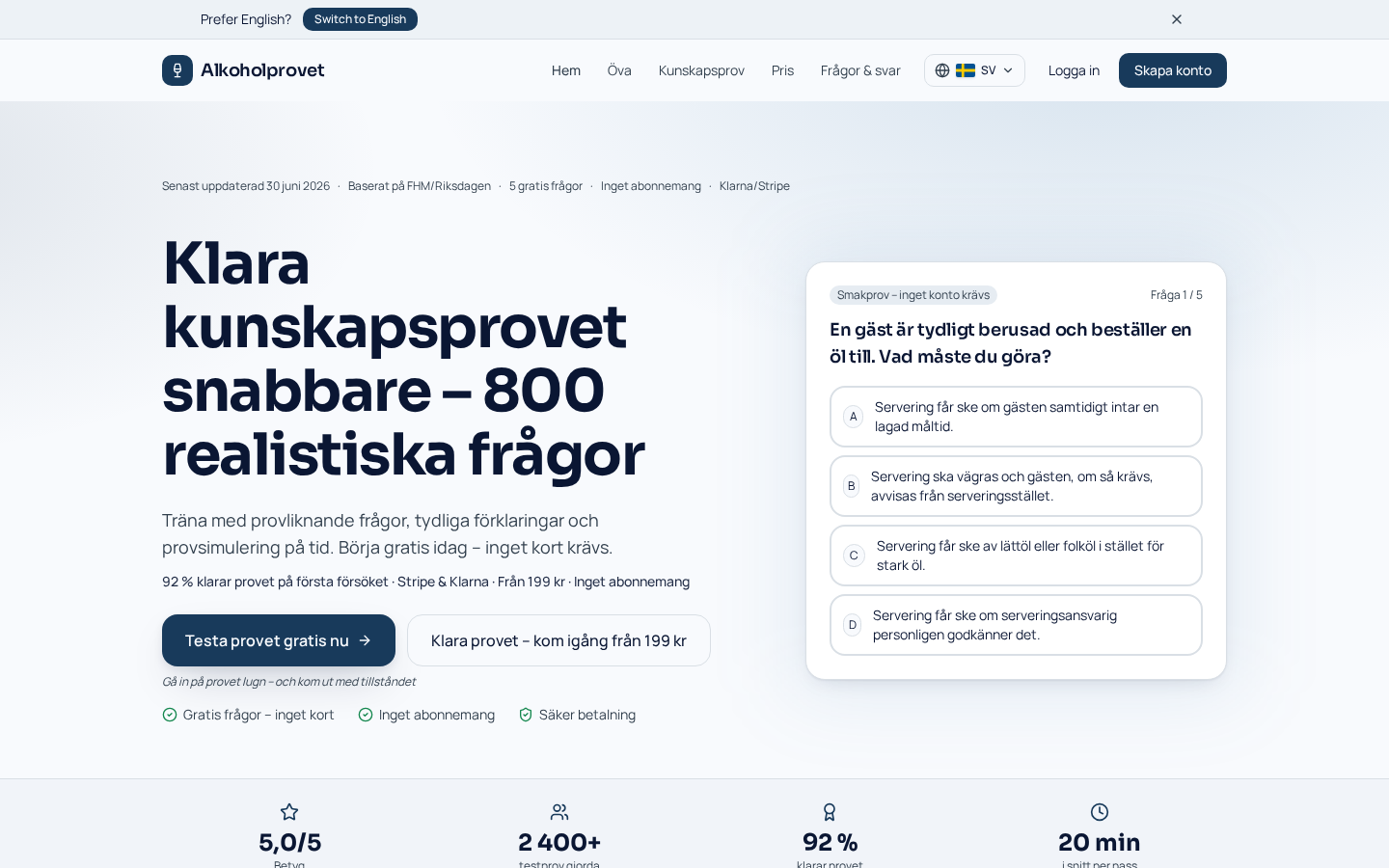 Alkoholprovet website screenshot