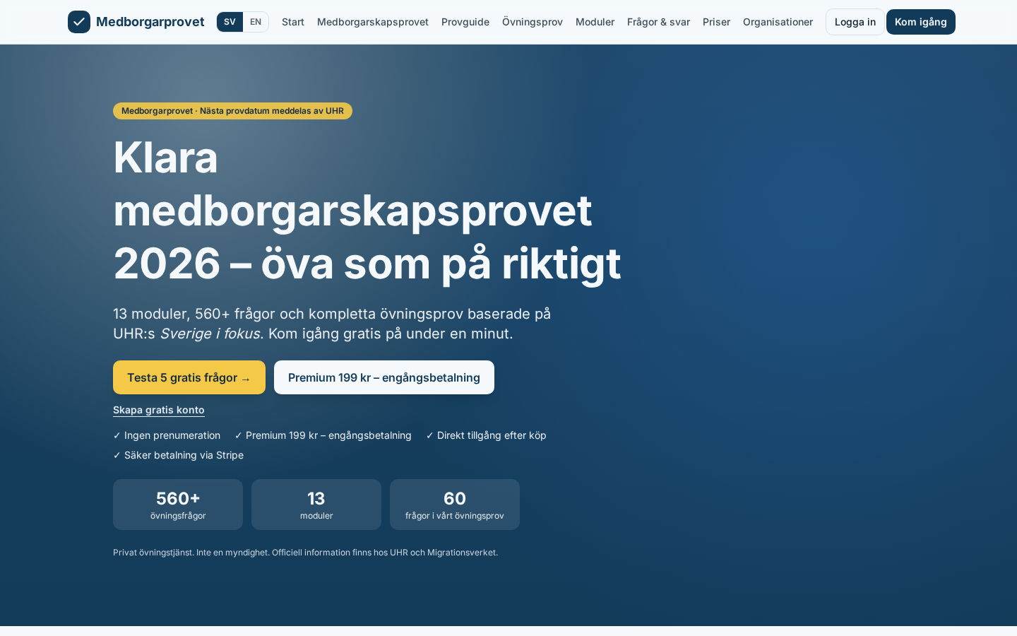 Medborgarprovet website screenshot