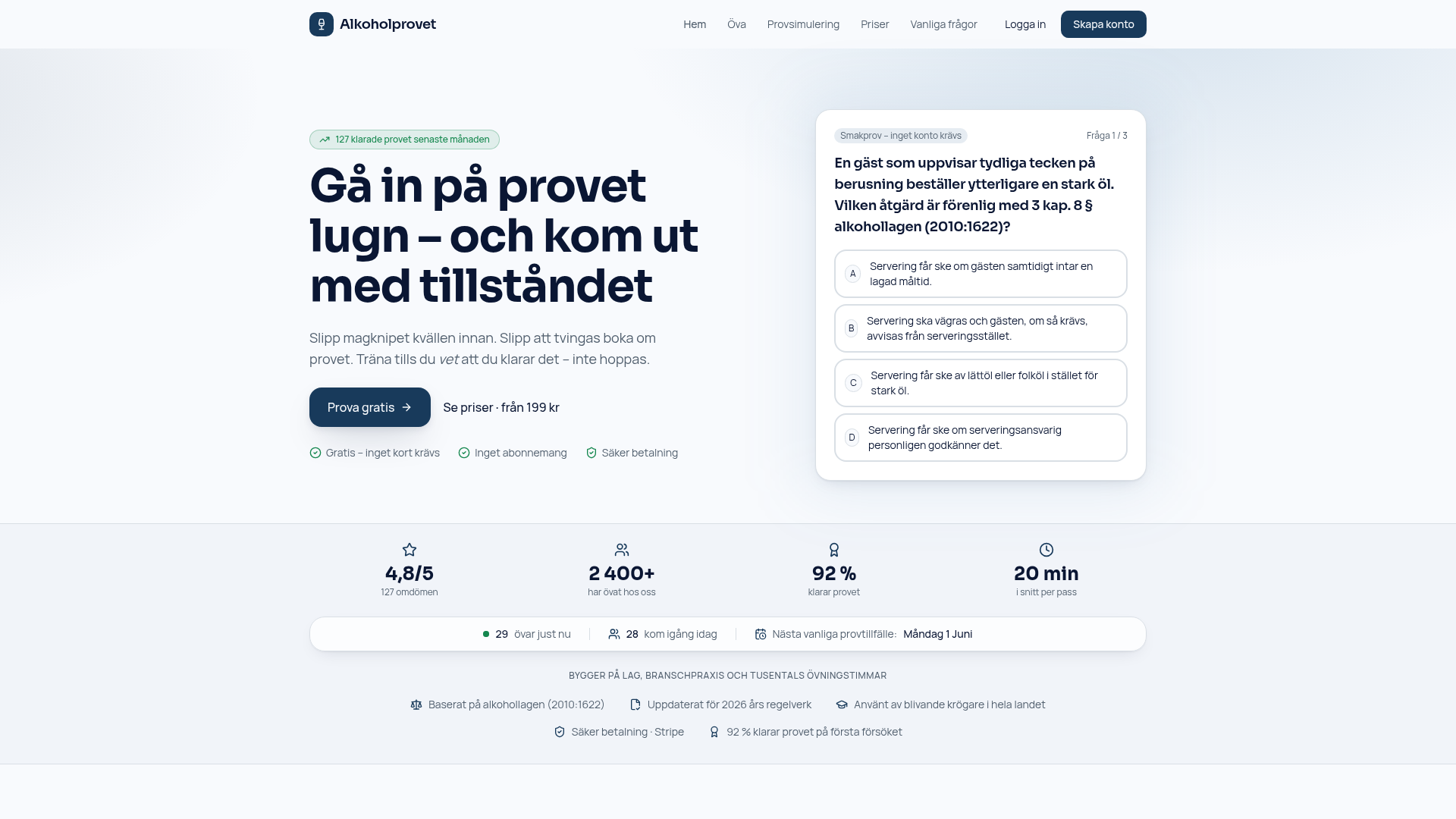 Alkoholprovet.se homepage screenshot